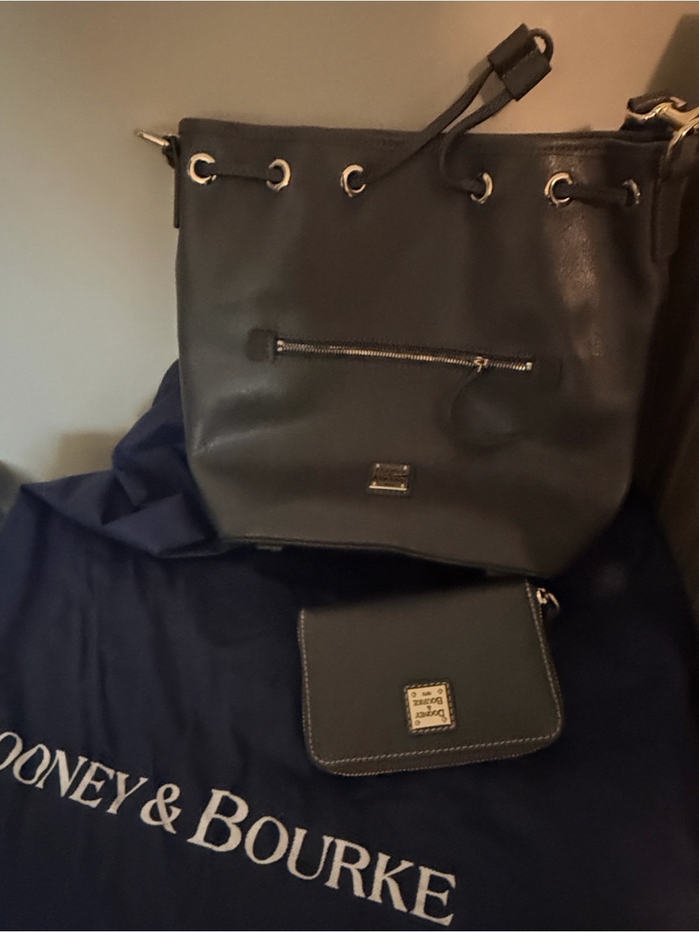 Dooney & Bourke Black Leather Tote with Matching Black Wallet
